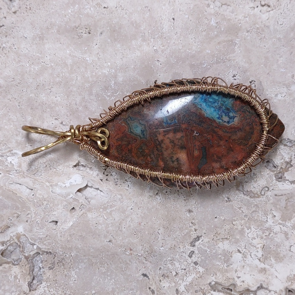 Copper Wire Wrapped Stone Pendant